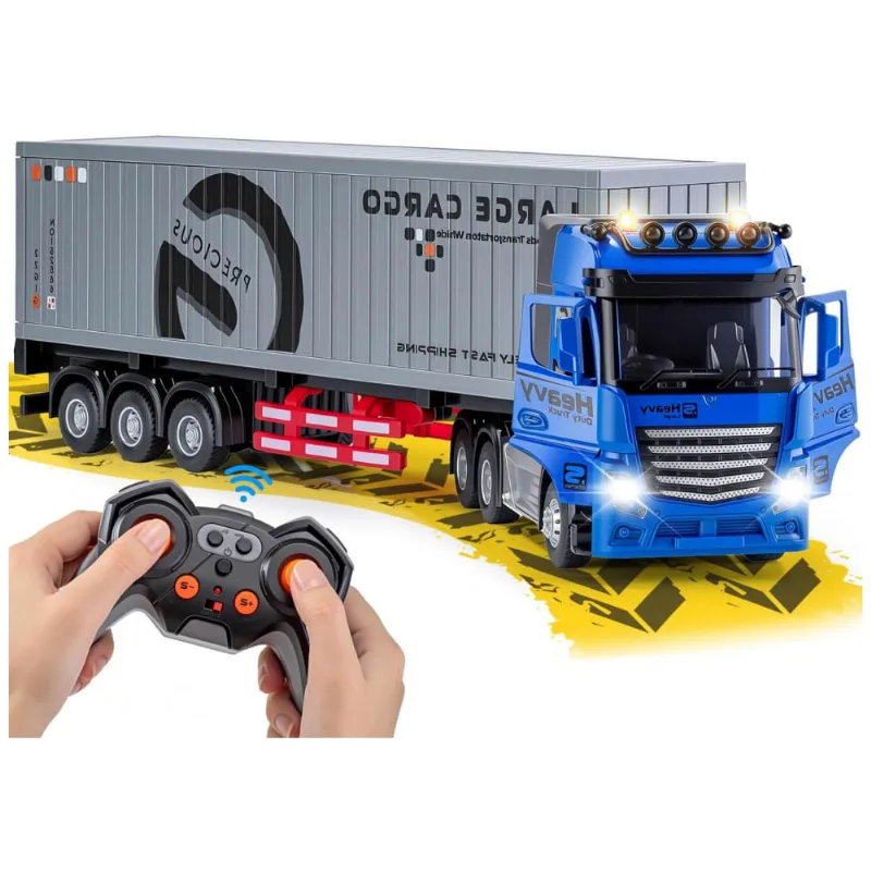 Caminhão Semi Truck de 9 Canais com Reboque de Metal, Controle Remoto 2.4Ghz, Luzes e Sons, WEMOKA