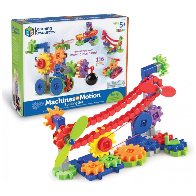 Learning Resources Gears! Gears! Gears! Machines In Motion – Kit Educacional com 116 Peças Coloridas para Crianças a partir de 5 anos