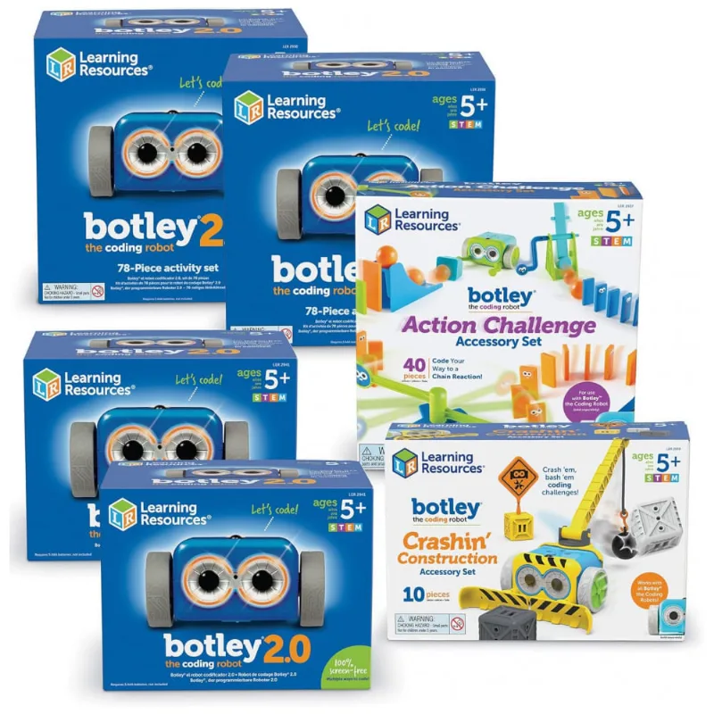 Learning Resources Botley 2.0 The Coding Robot Classroom Bundle – Kit de Programação Educacional com 239 Peças e 4 Robôs, 5+