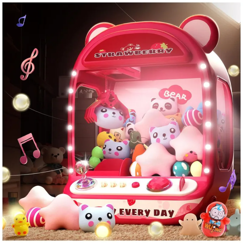Skirfy Máquina de Garra Mini Arcade Rosa para Crianças, Brinquedo Vending Machine com Prêmios e Som, Presente de Aniversário - Ecletiq