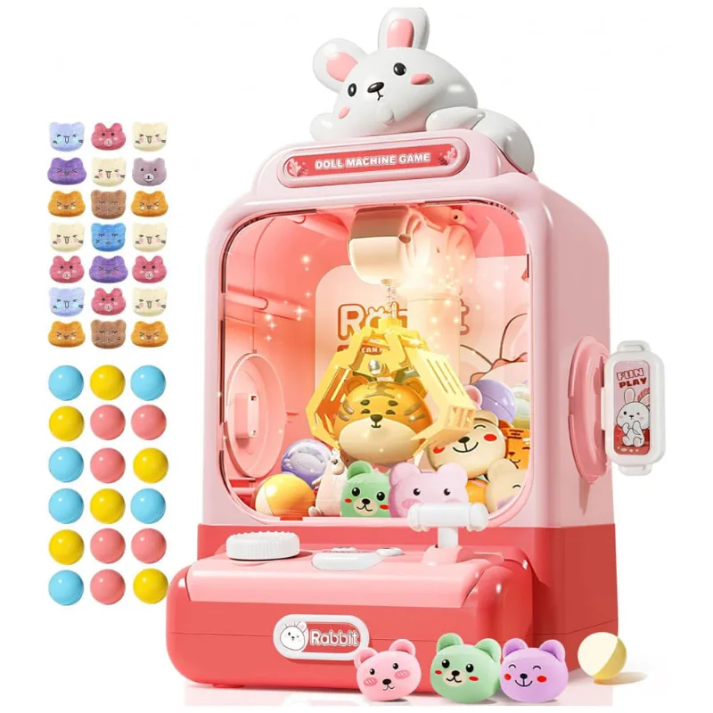 Máquina de Garra Rosa MIAOKE – Mini Arcade Infantil com Música, Luzes, Sons e Ajuste de Volume – Presente de Aniversário e Natal
