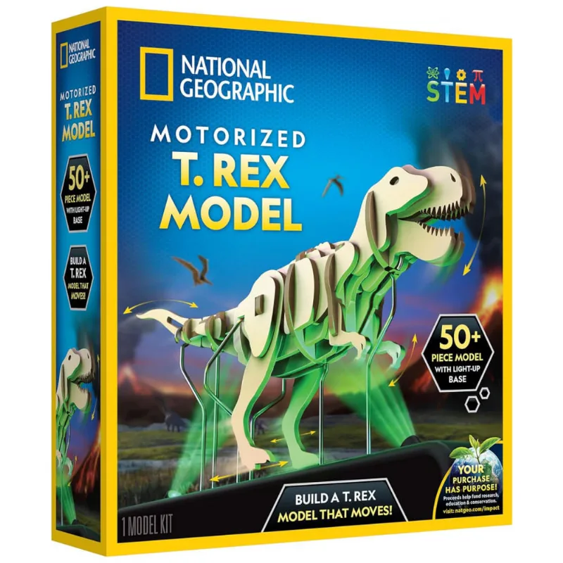 Quebra-Cabeça 3D Dinossauro T. Rex Motorizado Multicolor, Brinquedo Educativo STEM, Presente Criativo, National Geographic