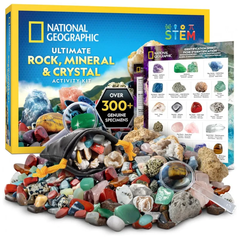 National Geographic Ultimate Rock, Mineral & Crystal Collection Kit – 300+ Peças de Pedras, Cristais e Geodos para Crianças, Atividade STEM