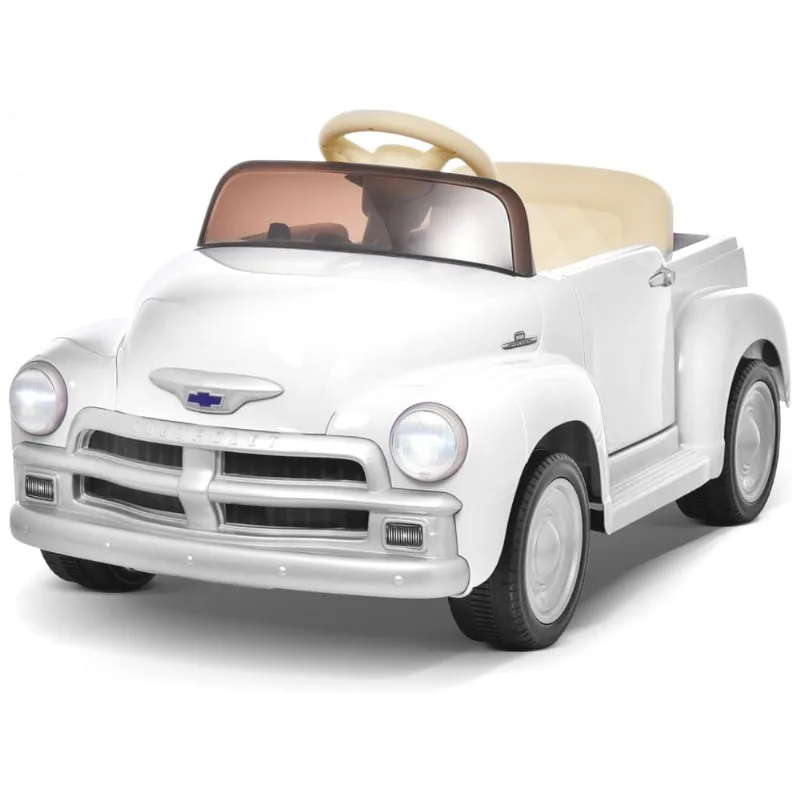 Carro Elétrico Infantil Chevrolet 3100 Pickup Licenciado Joywhale 12V, 1 Lugar, 2 Motores, Controle Remoto, 3 Velocidades, Retrô, Branco