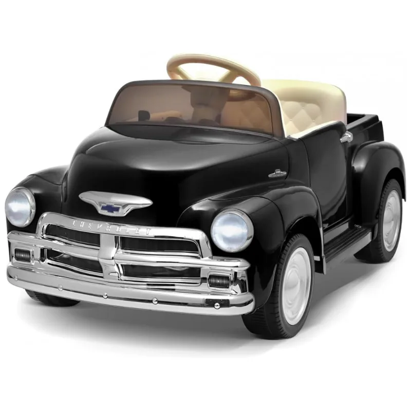 Carro Elétrico Infantil Chevrolet 3100 Pickup Licenciado Joywhale 12V, 1 Lugar, 2 Motores, Controle Remoto, 3 Velocidades, Retrô, Preto