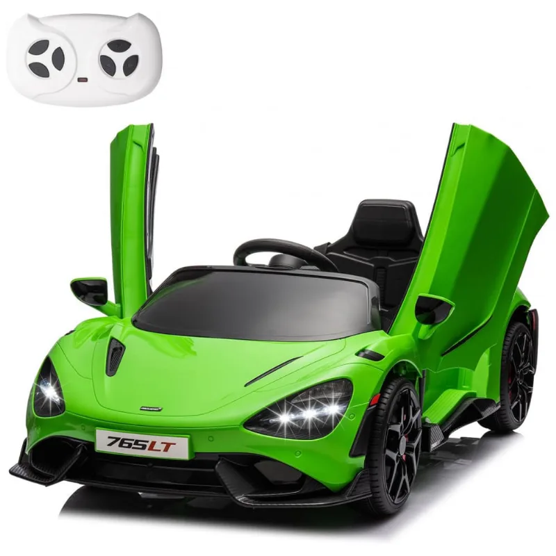 Carro Elétrico Infantil McLaren 765LT Licenciado 12V, 1 Lugar, 2 Motores 30W, Controle Remoto, Bluetooth, Luzes LED, Verde