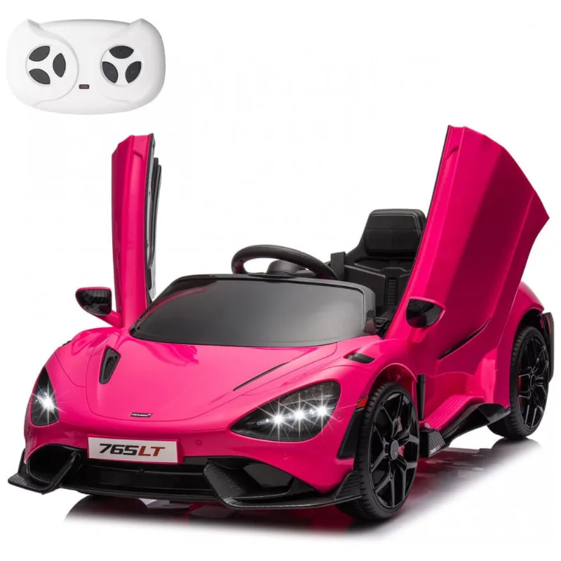 Carro Elétrico Infantil McLaren 765LT Licenciado 12V, 1 Lugar, 2 Motores 30W, Controle Remoto, Bluetooth, Luzes LED, Rosa