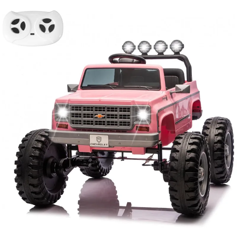 Carrinho Elétrico Infantil Chevrolet Cheyenne Licenciado 24V, 2 Motores 200W, Controle Remoto, Música, Suspensão, Assento Largo, Rosa