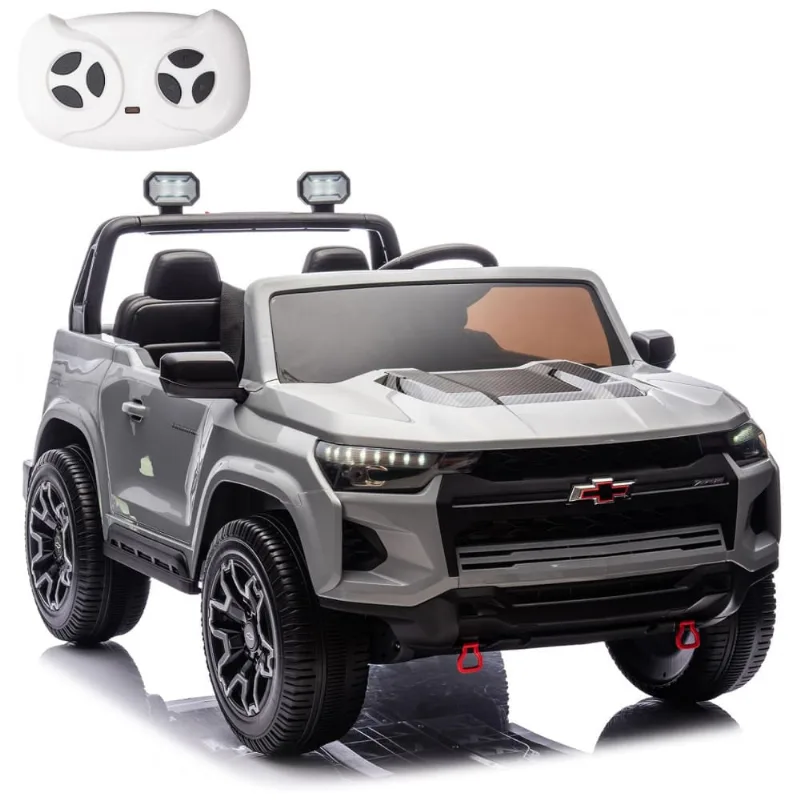 Carro Elétrico Infantil Chevrolet Colorado Licenciado 24V, 2 Lugares, 4WD, Controle Remoto, Música, Alarme, Megafone, Cinza