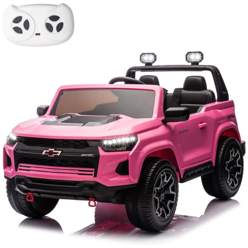 Carro Elétrico Infantil Chevrolet Colorado Licenciado 24V, 2 Lugares, 4WD, Controle Remoto, Música, Alarme, Megafone, Rosa
