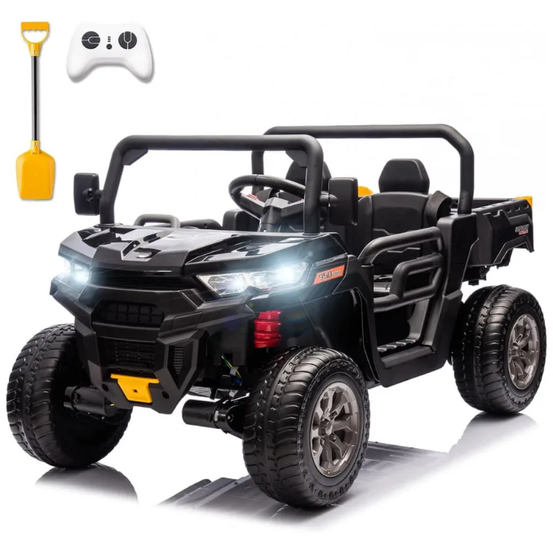 Caminhão Basculante Infantil Elétrico Sopbost Preto 24V 2 Lugares 4 Motores 75W Caçamba Automática 4WD Pneus EVA Controle Bluetooth
