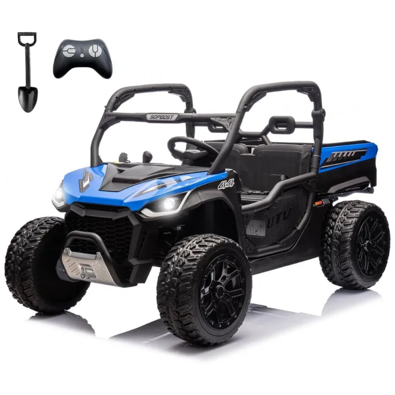 UTV Infantil Elétrico Sopbost Azul 24V 2 Lugares 4 Motores 75W Caçamba Grande Automática 4WD Pneus EVA Controle Bluetooth 10Ah