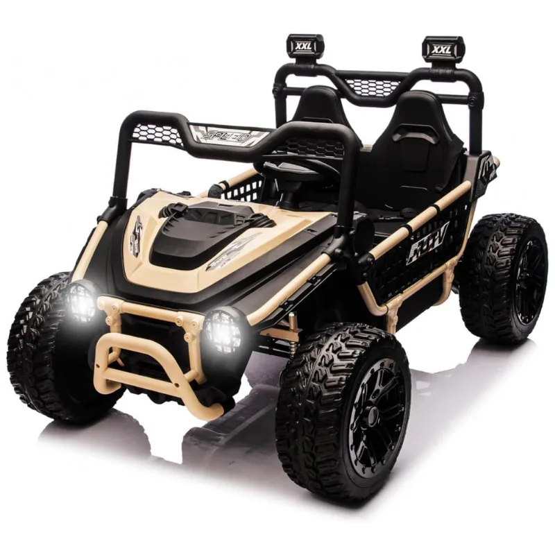 UTV Infantil Elétrico Sopbost Bege 24V 2 Lugares XXL 4 Motores 75W 4WD Pneus EVA Controle Remoto Bluetooth Estrutura Metálica