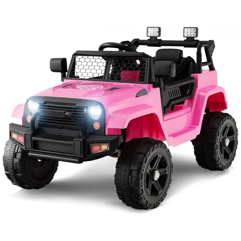 Caminhão Elétrico Infantil OLAKIDS Rosa 12V Jeep 2 Velocidades Controle Remoto Suspensão Porta Dupla LED Música USB MP3 TF
