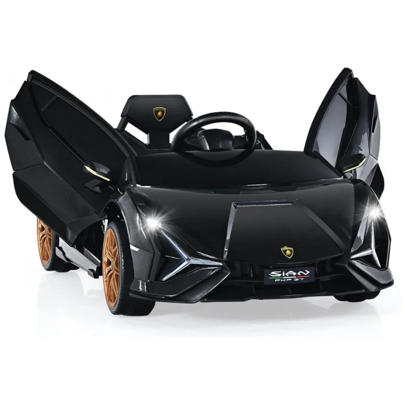 Carro Elétrico Infantil Licenciado Lamborghini SIAN OLAKIDS Preto/Dourado 12V com Controle Remoto 2 Velocidades, Suspensão e Bluetooth
