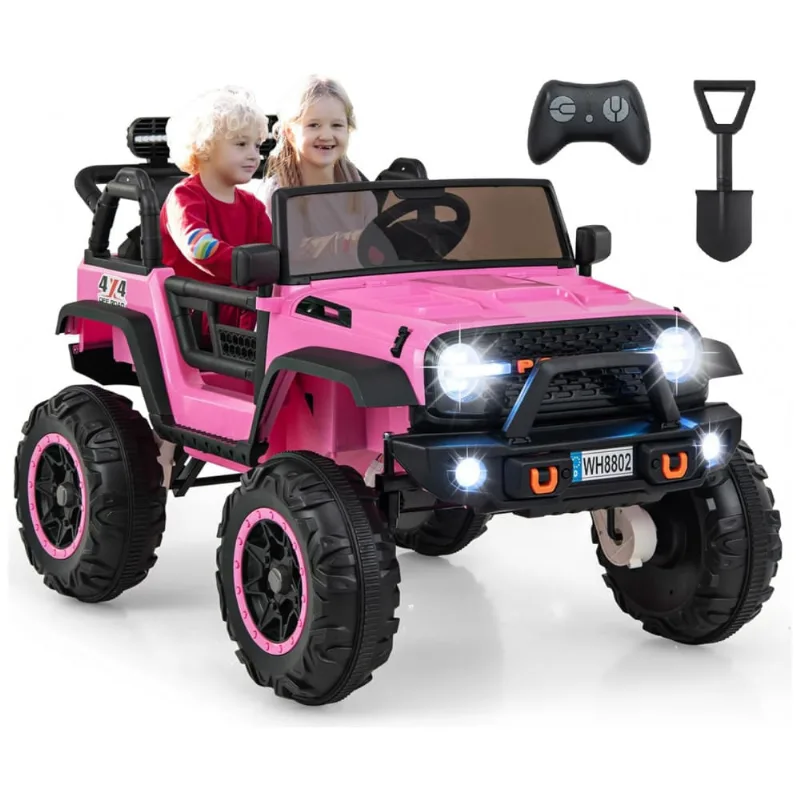 Carro Elétrico Infantil 2 Lugares OLAKIDS Rosa 24V 2WD/4WD Jeep 4x550W Controle Remoto LED Suspensão Música 20" Assento Duplo