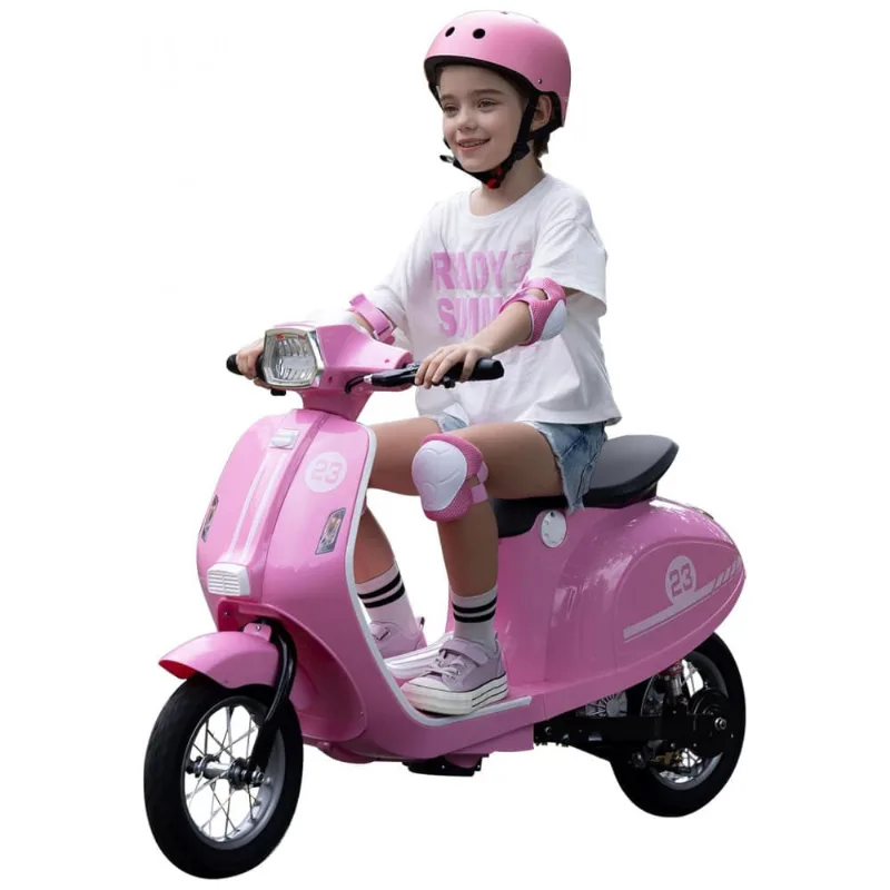 Moto Elétrica Infantil Okay Run Rosa 24V 2 Rodas LED Música 3 Velocidades Buzina 8 a 14 Anos