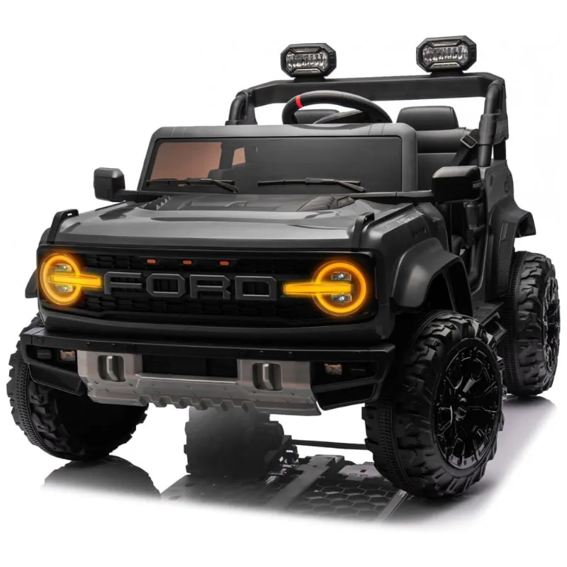 Carrinho Elétrico Infantil 2 Lugares 24V Ford Bronco Raptor 4x4, 2 Motores 90W, Bluetooth, Suspensão, Controle Remoto, Preto