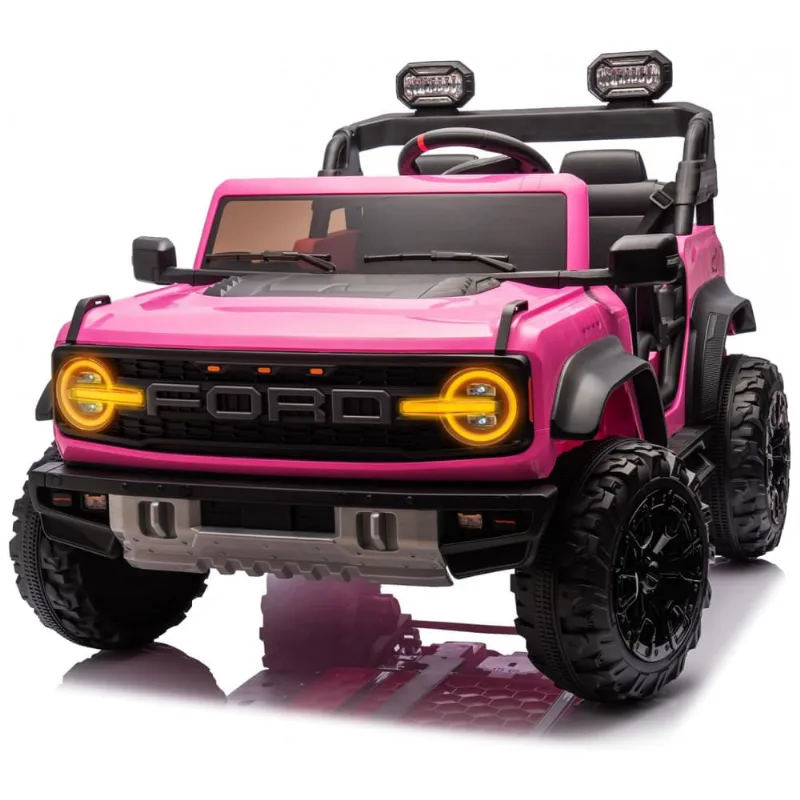 Carrinho Elétrico Licenciado Infantil 2 Lugares 24V, Ford Bronco Raptor 4x4, 2 Motores 90W, Bluetooth, Suspensão 4 Rodas, Controle Remoto, YOFE, Rosa