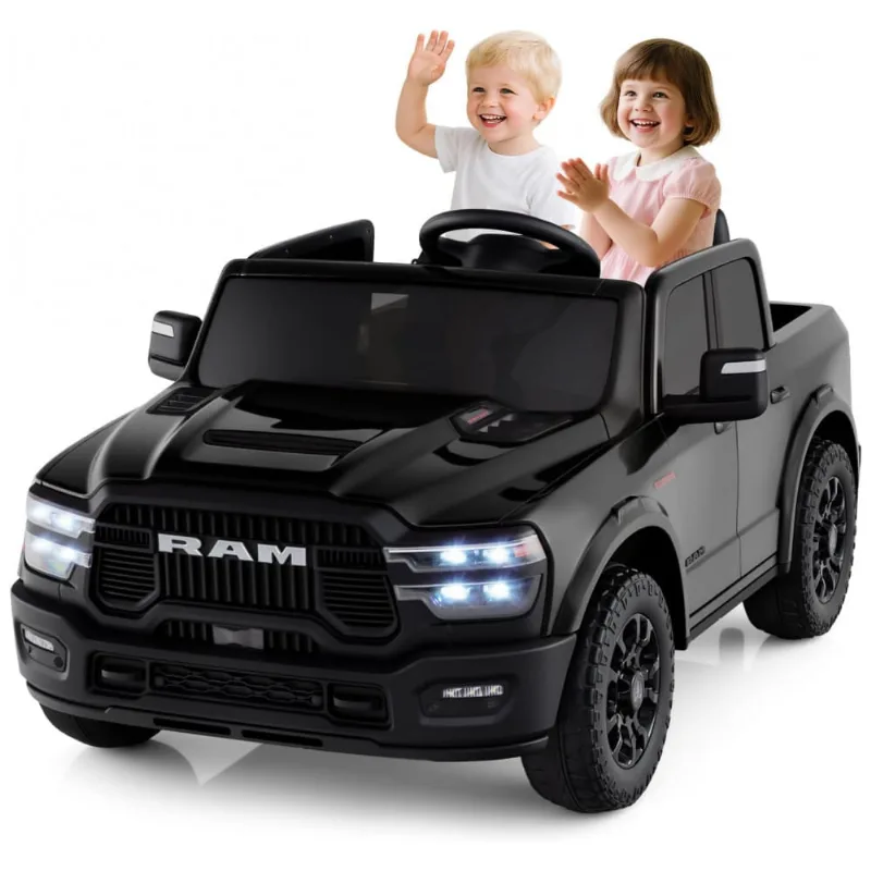 Carro Elétrico Infantil 2 Lugares 24V, 2x100W, Controle Remoto, Suspensão 4 Rodas, Costzon Ram 2500 Rebel, Preto