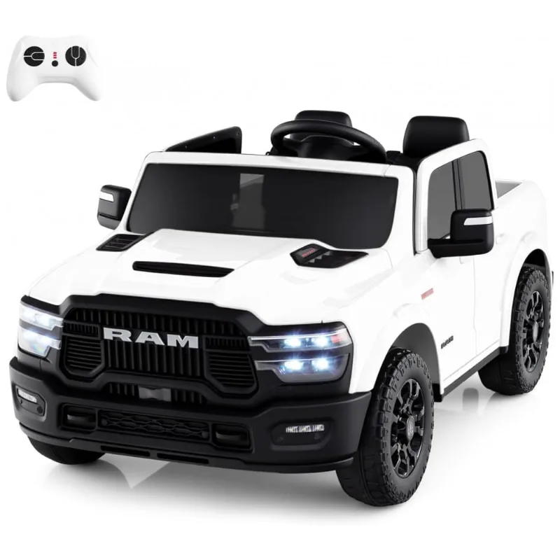 Carro Elétrico Infantil 2 Lugares 24V, 2x100W, Controle Remoto, Suspensão 4 Rodas, Costzon Ram 2500 Rebel, Branco