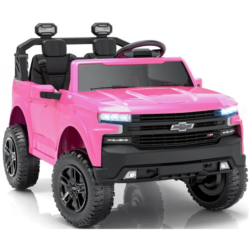 Carro Elétrico Infantil Chevrolet Silverado 24V Rosa 2 Lugares com Controle Remoto, Bluetooth, Luzes LED e Cinto de Segurança