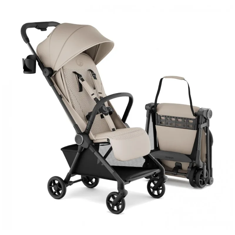Carrinho de Bebê Mompush Nexis Carbono Khaki - Ultraleve 6,3 kg, Dobrável Automático 1s, Reclinação Total, Capota UPF 50+, JPMA