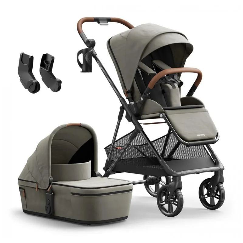 Carrinho de Bebê MAMAZING Air Lux Carbono Vetiver - Ultraleve 7,2 kg, Assento Reversível, Berço, Porta-copo, Dobrável com Uma Mão