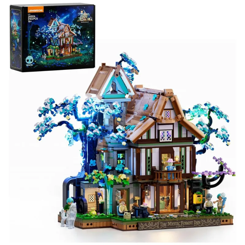 Casa na Árvore Sylvan Inn Lumibricks Verde/Marrom com 22 LEDs, 3120 Peças, 2 Modos Transformáveis, 16+ Anos
