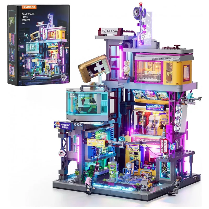 Arcade Cyberpunk Lumibricks Multicolorido com 23 LEDs, 2580 Peças, Módulos Intercambiáveis, Elevador Funcional, L9095-EU
