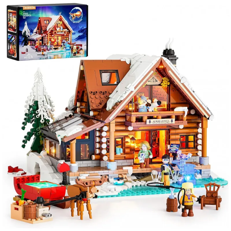 Cabana Aurora Natal Lumibricks Branco/Transparente com Projetor LED, 2425 Peças, Escala 1:12, Inverno Nórdico