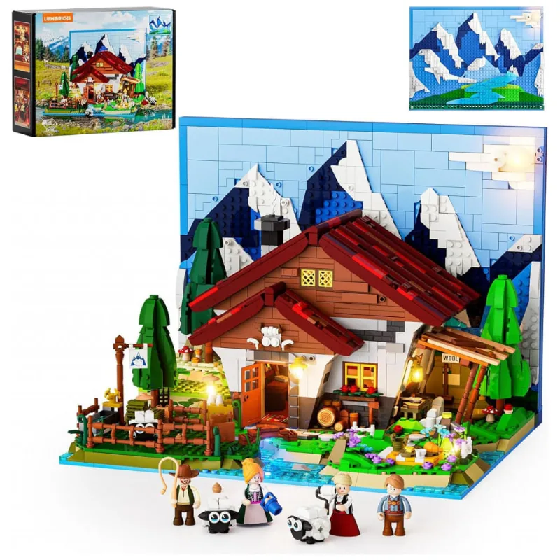 Cottage Alpino com Ovelhas Lumibricks com iluminação LED 2265 peças cenário rural para exposição