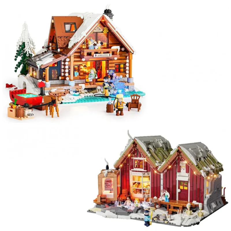 Cabana Aurora & Cabana Spa Lumibricks cenário de inverno com foco em iluminação ambiente e interiores detalhados