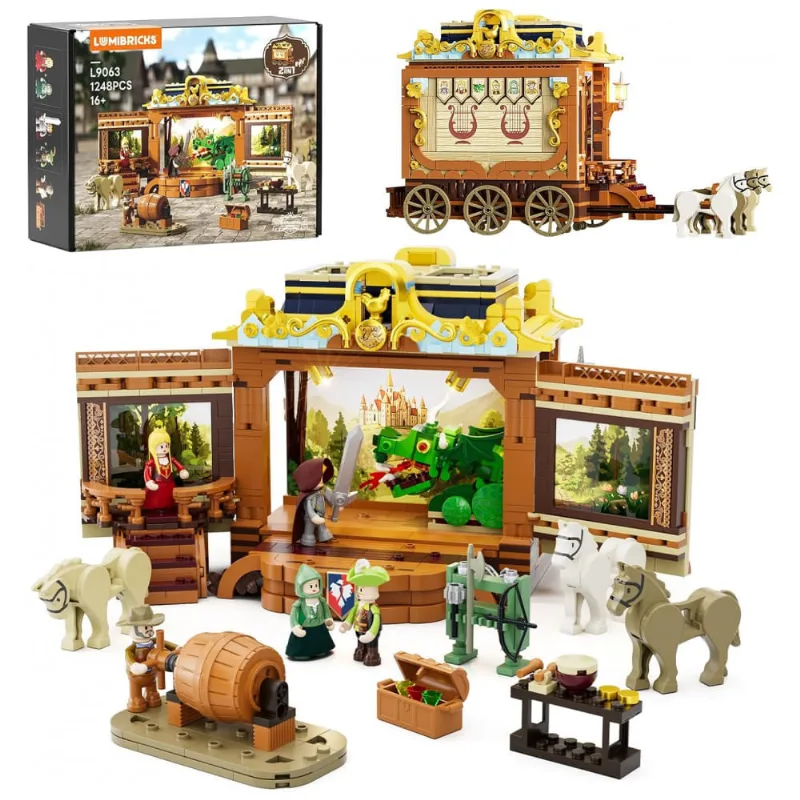 Medieval Troupe Carriage Lumibricks plástico modular com iluminação LED 1248 peças para montagem temática medieval