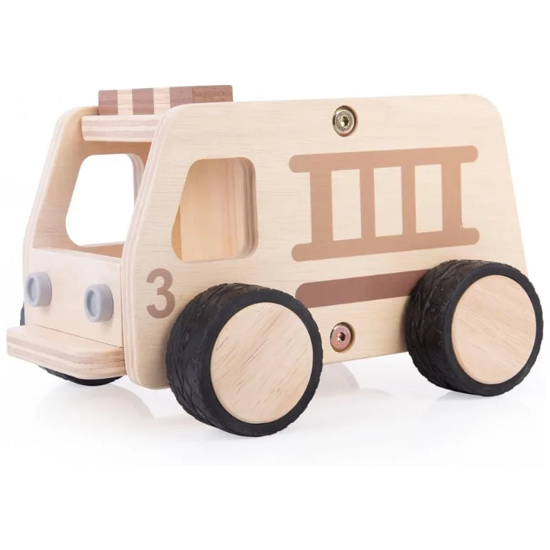 Caminhão de Bombeiros de Madeira Guidecraft Natural com Rodas Plásticas Antiderrapantes G6723