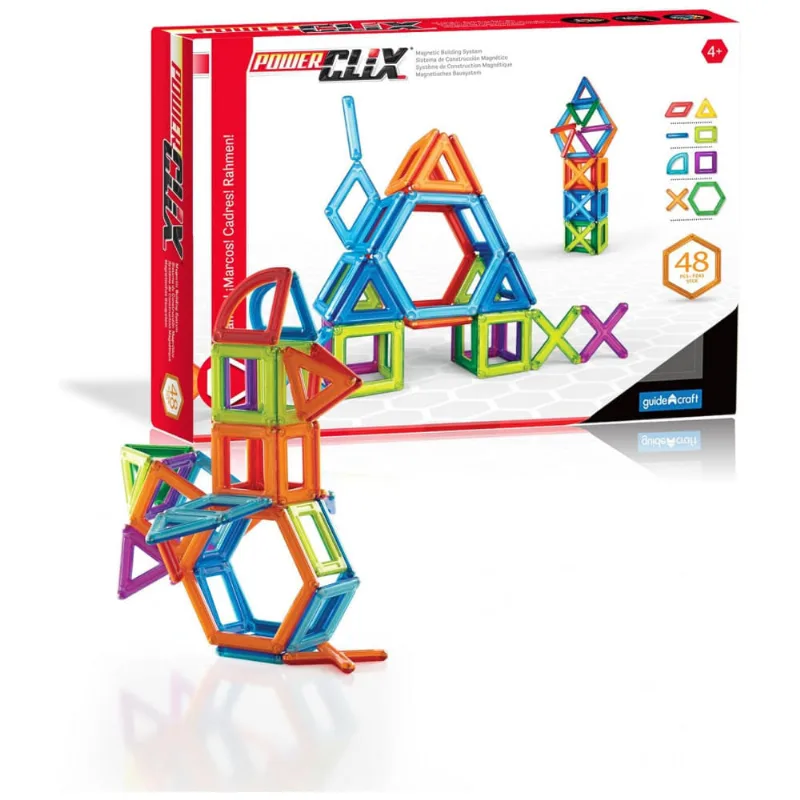 Conjunto de blocos magnéticos Guidecraft PowerClix Frames com 48 peças em ABS translúcido para construções geométricas 2D e 3D