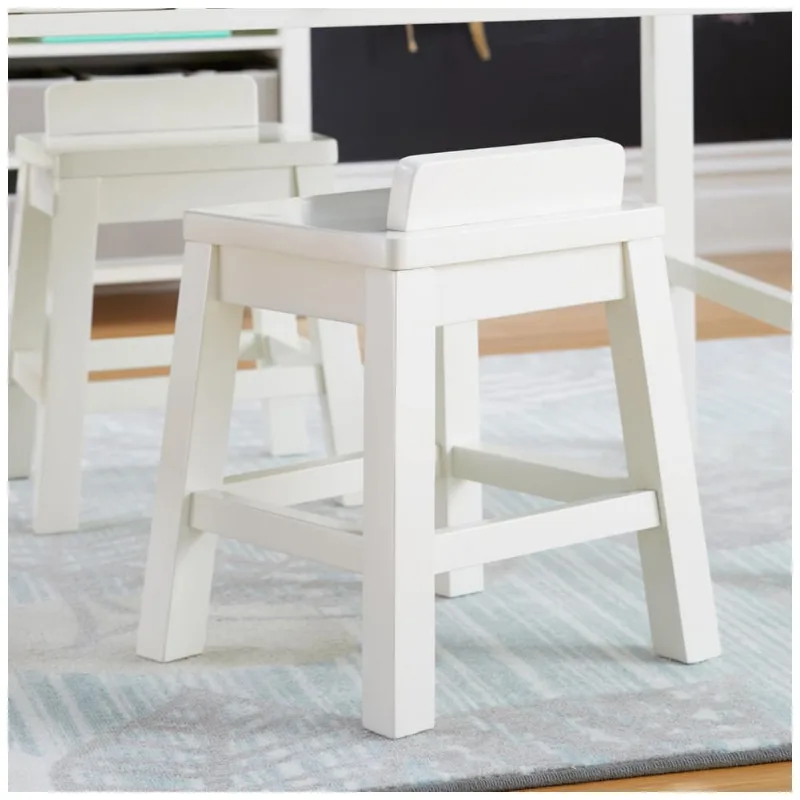 Martha Stewart Conjunto 2 Banquinhos Infantís em Madeira Branca Creme com Assento 38 cm e Antitombamento para Crianças a partir de 3 Anos