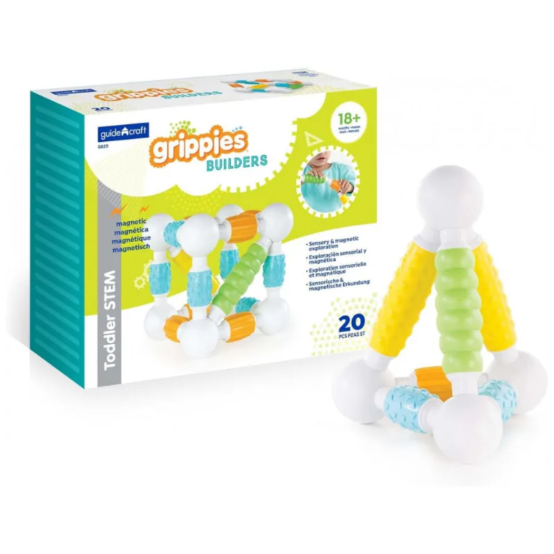 Conjunto de blocos magnéticos macios Guidecraft Grippies Builders com 20 peças para exploração tátil e atividades STEM na primeira infância