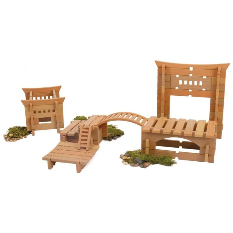 Conjunto de blocos de construção Guidecraft Tabletop Notch Blocks Eastern com 132 peças em plástico TPE para arquitetura em miniatura