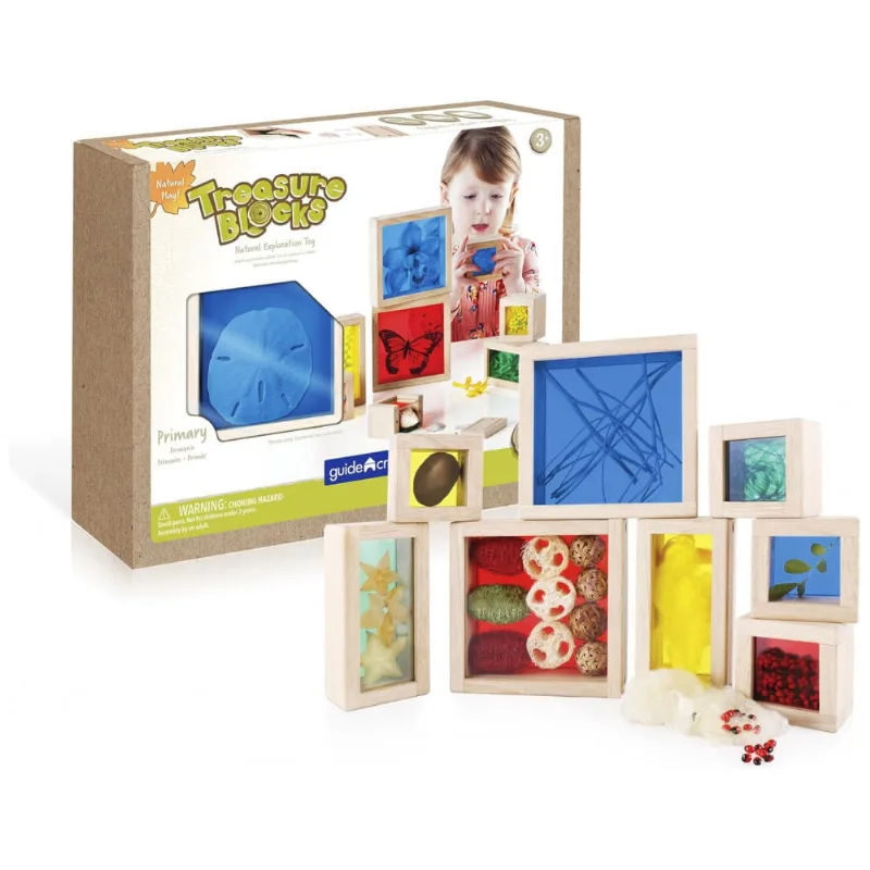 Blocos de Observação Guidecraft Treasure Blocks Primários Madeira e Acrílico Colorido 8 Peças G3085