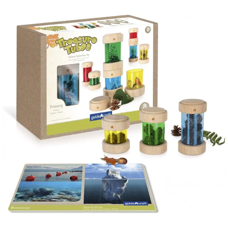 Tubo Sensorial Guidecraft Treasure Tubes Primárias Transparente Multicolorido Observação e Empilhamento G3087 (124 caracteres) Guidecraft Treasure