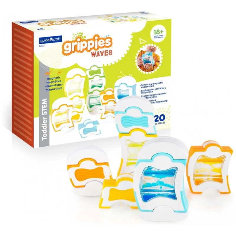 Blocos Magnéticos Guidecraft Grippies Waves Multicolorido 20 Peças Visual STEM G8323