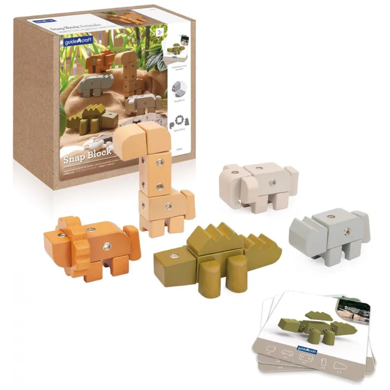 Conjunto de blocos animais encaixáveis Guidecraft Snap Block Animals com 33 peças em madeira faia