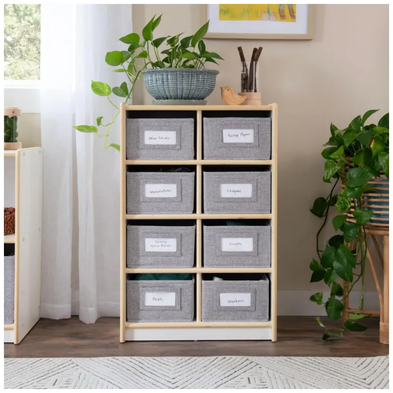 Organizador baixo Guidecraft EdQ Cubby Toy Storage com 8 caixas de tecido branco 50cm