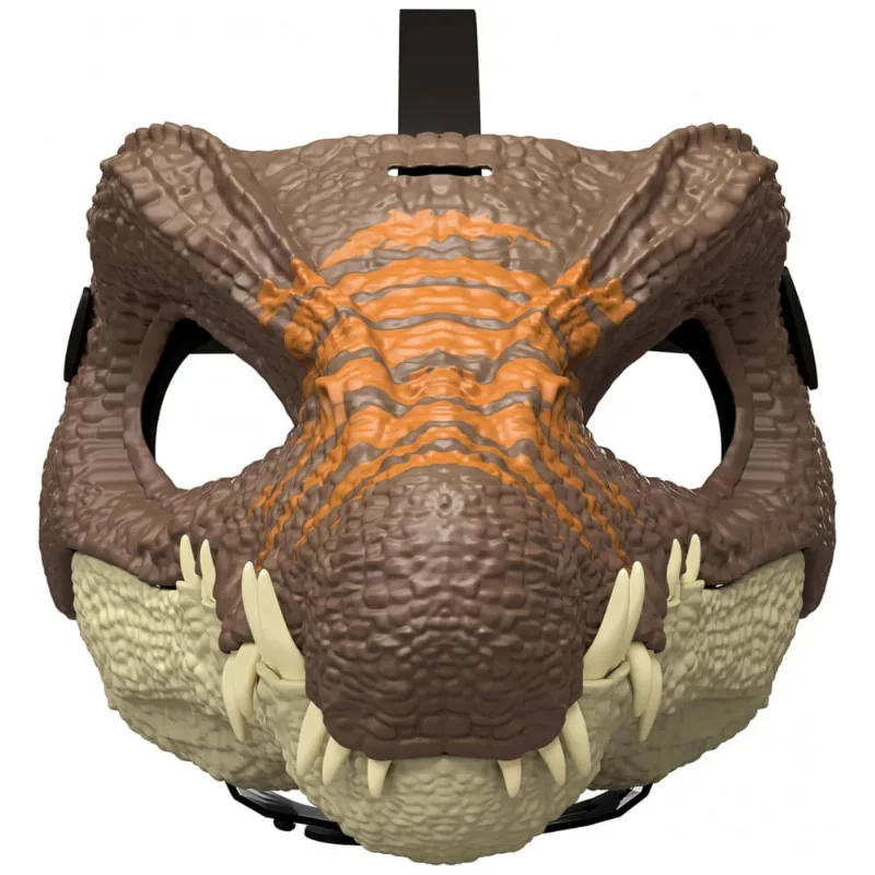 Máscara infantil Mattel Jurassic World Rebirth Spinosaurus em plástico com mandíbula articulada, textura realista e alça ajustável