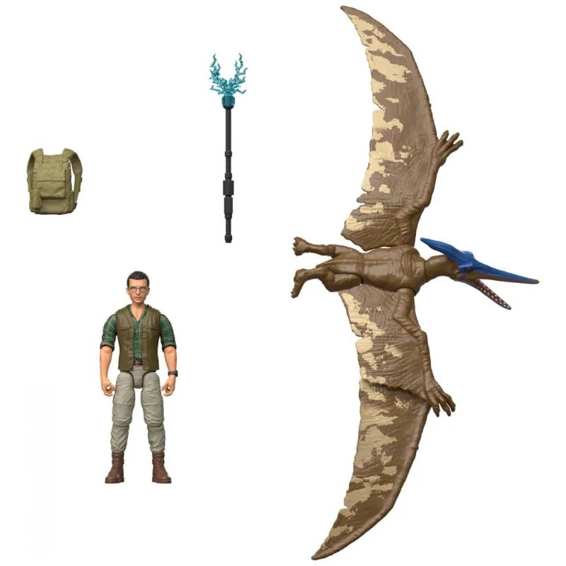 Mattel Jurassic World Rebirth Dr. Henry Loomis e Pteranodon figuras articuladas 3,75" com acessórios e recurso AR