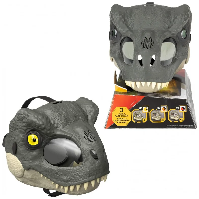 Máscara T-Rex Rage N Roar Jurassic World Rebirth Mattel Multicolorida com LEDs e efeitos sonoros