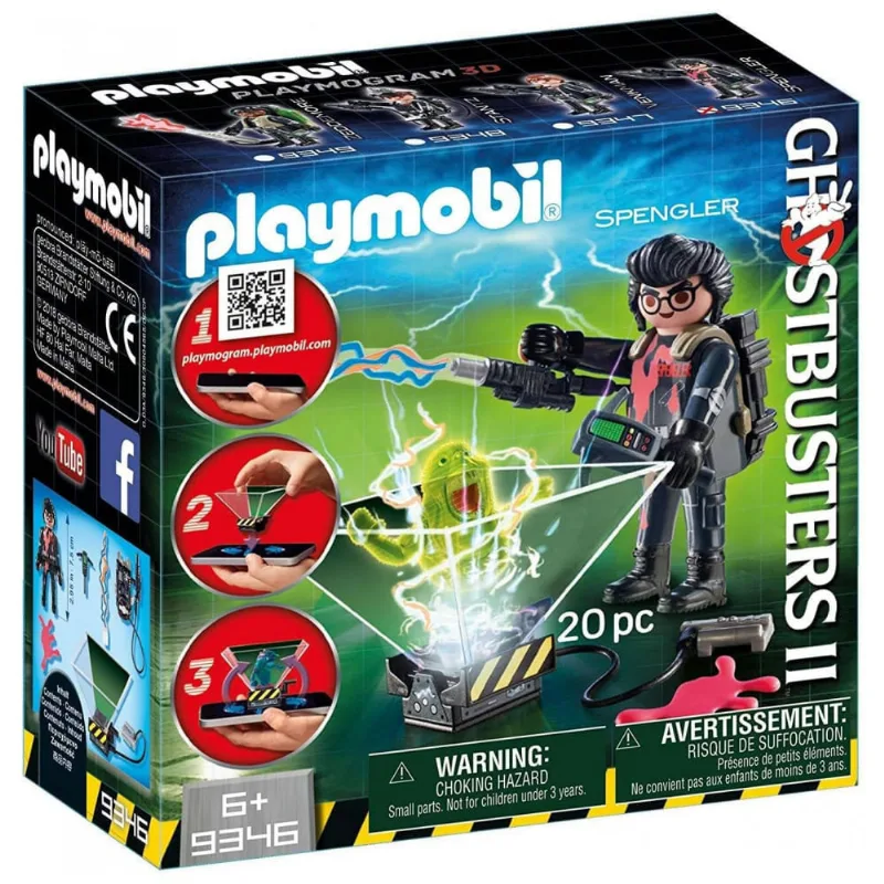 Playset Playmobil Ghostbusters Egon Spengler com armadilha de fantasma e cone holográfico