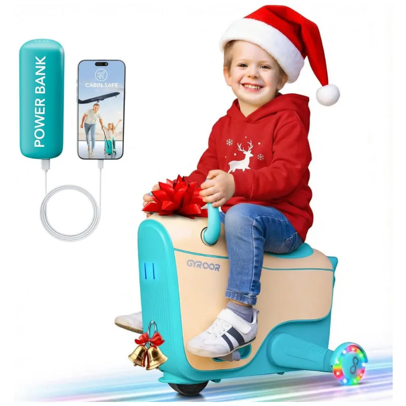 Carrinho elétrico infantil Gyroor GNU 2 em 1 mala de viagem com rodas LED e 3 modos de velocidade