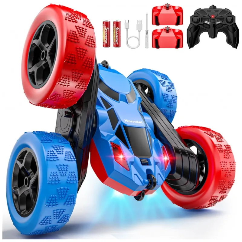 Carrinho de controle remoto STEM Hamdol Red & Blue dupla face com luzes LED e giros 360° - Ecletiq